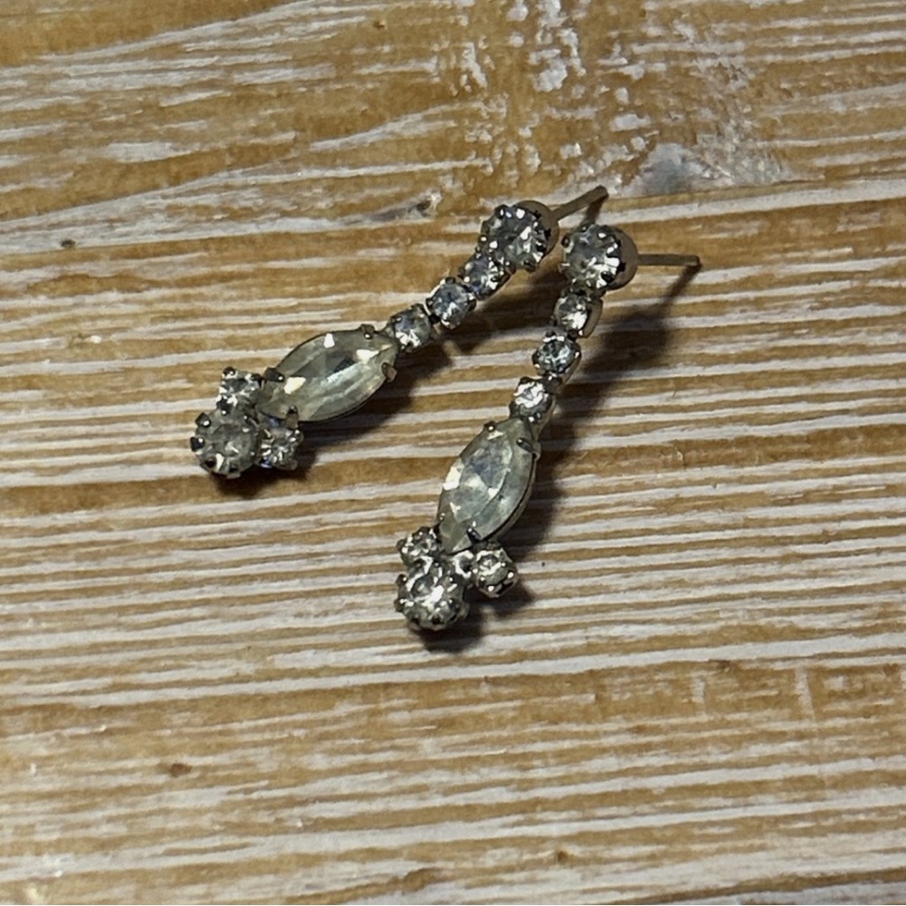 Vintage Art Deco Silver Tone and Rhinestone Earrings Post Back